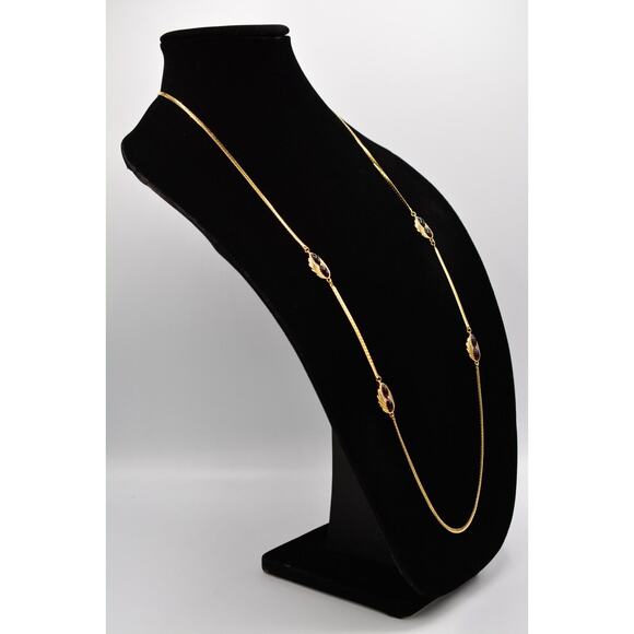 Givenchy Vintage Cabochon Necklace Red Crystal Gold Station Signed NOS 80s Bin7B - Picture 3 of 12